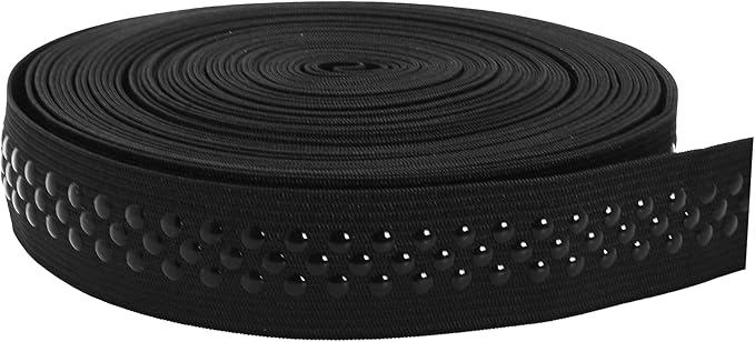 Mandala Crafts 1 Inch Elastic Silicone Gripper Tape for Clothing - 10 Yds Dotted Non Slip Elastic Band for Sewing - Black Silicone Flat Fabric Stretchy Ribbon Straps