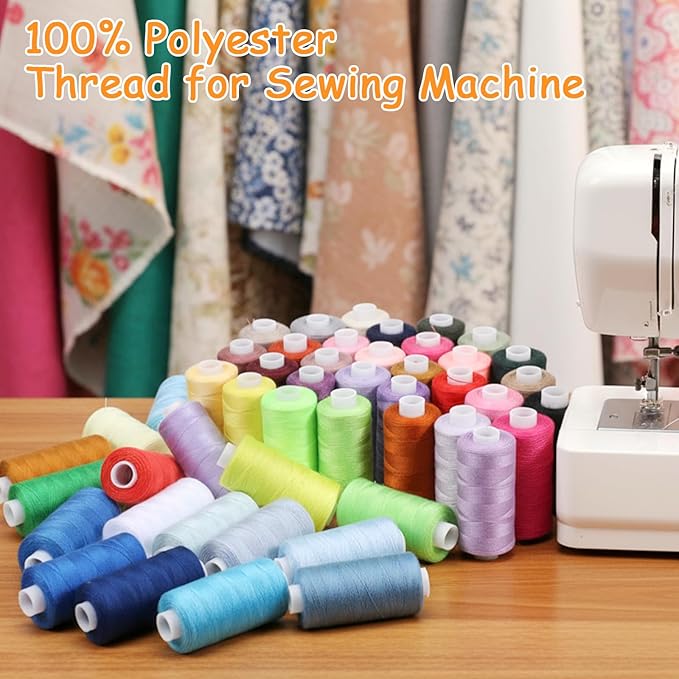 106 Pcs Bobbins Sewing Thread Kits, 400 Yards Per Polyester Thread Spools with Needle, Threader, Scissors and Ruler, for Sewing Machine Hand DIY Beginners, Stitching, Home, 50 Colors