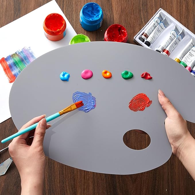 Honoson Large 2 Pack 15.7 x 11.8 Inch Neutral Grey Acrylic Paint Palette with Opaque Paint Pallet, Big Size Easy to Clean Non Stick Artist Pallet for Oil Watercolor Craft DIY Painting Palette (Oval)