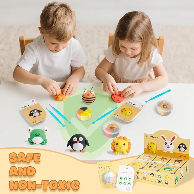 Air Dry Clay for Kids - Modeling Clay Kits, Ultra Light & Soft, Safe & Non-Toxic, 12 Boxes DIY Model Magic Clay with Sculpting Tools & Tutorials, Individual Packs, Creative Art Crafts Toys Gifts