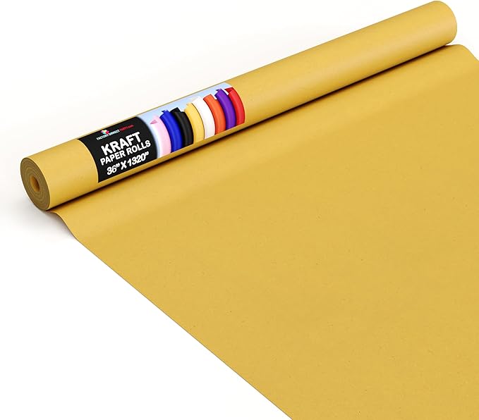 Crown Display Yellow Kraft Paper Roll - 36" X 1320" (110' Ft) - Colored Paper Roll - Kraft Wrapping Paper - Shipping & Packing Paper - Craft Supplies