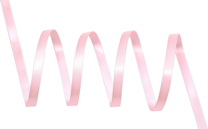 YAMA Light Pink Double Faced Satin Ribbon 1/4 Inch 25 Yards Thin Pink Ribbon for Gift Wrapping Crafts Bows Wedding Party Decoration