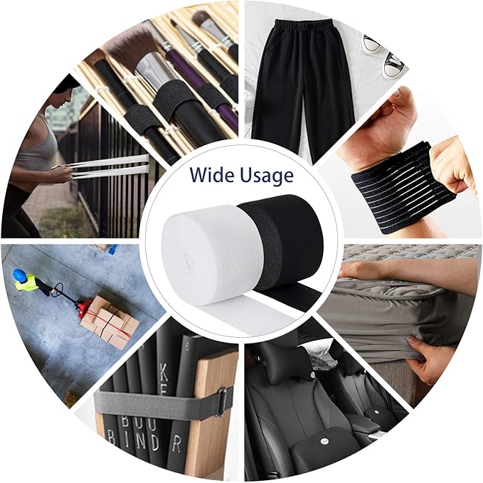 2 Inch Elastic Band for Sewing, Crafts, DIY, High Elasticity, (White 5yards, Black 5 Yards)