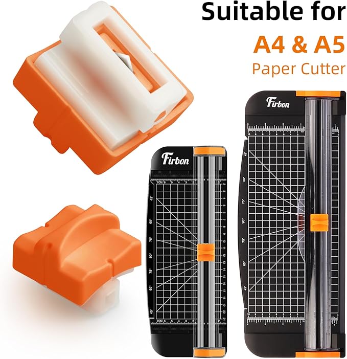 Firbon 2Pcs Refill Blades for A4 A5 Paper Cutter, Spring-Loaded Safeguard Design Replacement Blade for Paper Trimmers (Orange)