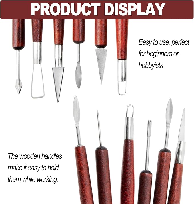 LINPHCEY 14-Piece Clay Sculpting Tools Set Perfect for Polymer Air Dry Modeling Clay Beginners & Professionals Ideal for DIY Pottery & Ceramics Tools for Clay Sculpey Sculpting & Crafting