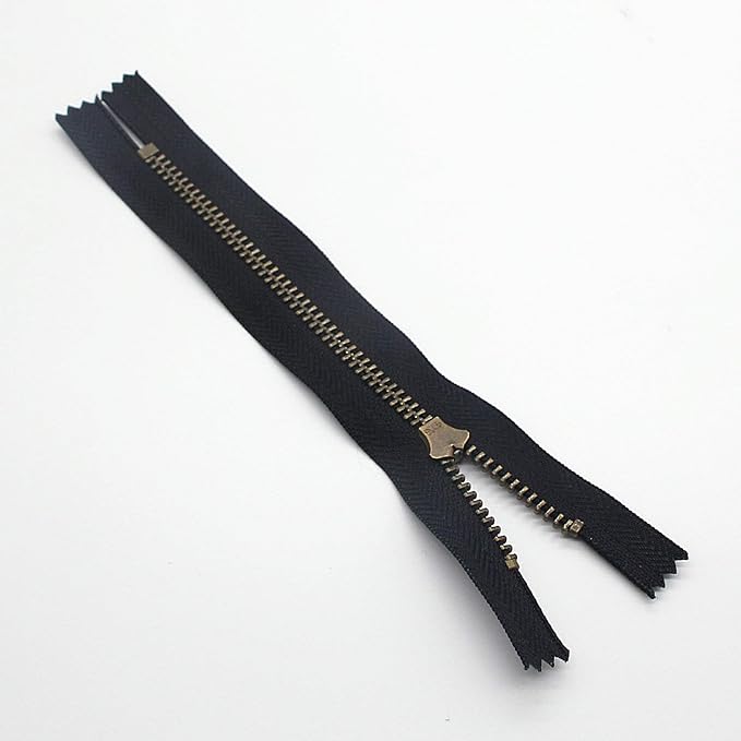 4# Metal Zipper for Jeans Antique Brass Y-Teeth Zipper 6 inch Close End Jeans Zippers 6pcs,(Black-Brass)