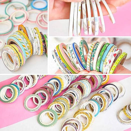 YUBX Exrta Slim Washi Tape Set Random Patterns 80 Rolls+ Bundle Gold Foil Super Skinny Decorative Masking Tape Scrapbook Tape for DIY Craft Art Projects Journal Gift Wrapping (Gold Foil Detailing)