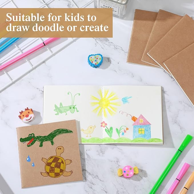 Thenshop 100 Pieces Mini Notebook Bulk Set Small Kraft Paper Journals Blank Lined Pocket Journal Sketchbooks for Drawing Writing Office Supplies 4 x 4 Inch Notebooks with 24 Sheets(Blank, Lined)