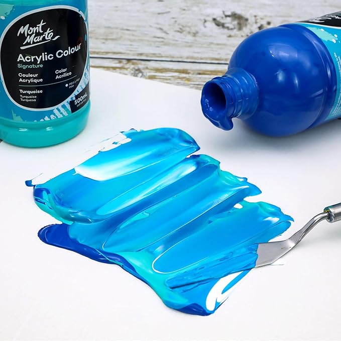 Mont Marte Signature Deep Cyan Acrylic Paint, 16.9oz (500ml), Semi-Matte Finish, Suitable for Canvas, Wood, Fabric, Leather, Cardboard, Paper, MDF and Crafts