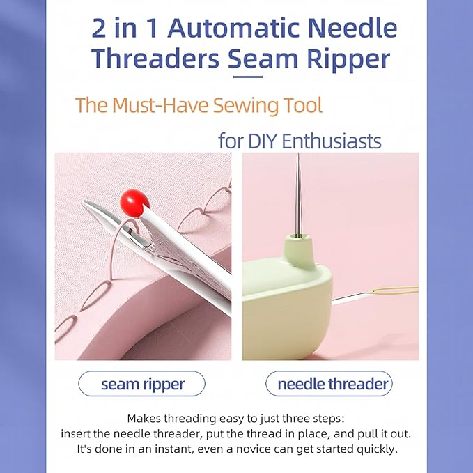 Upgraded 2 in 1 Automatic Needle Threaders Seam Ripper,Quilting Supplies Sewing Kit,Quick Sewing Machine Loop Needle Threaders (2PCS-Yellow)