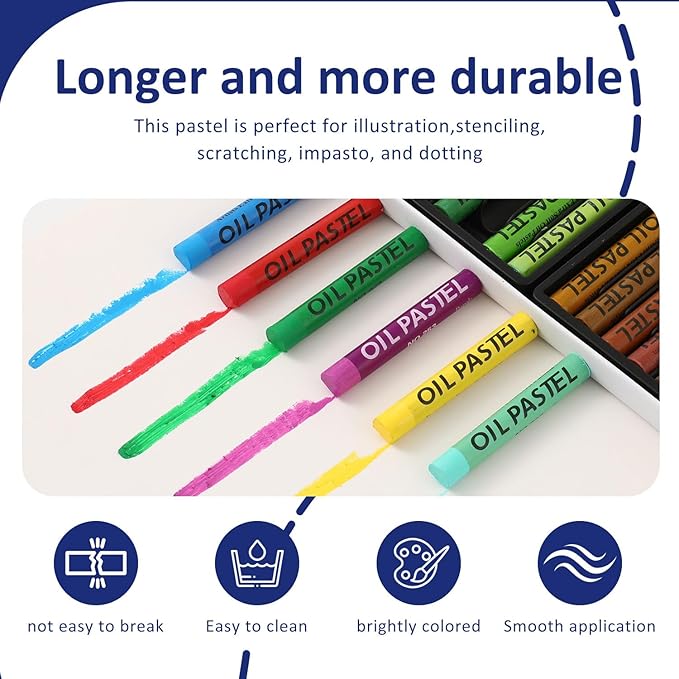 Oil Pastels 48 Colors, Soft Oil Pastel Crayons for Drawing Blending,Layering, Shading, Art Supplies Gift for Artists, Beginners