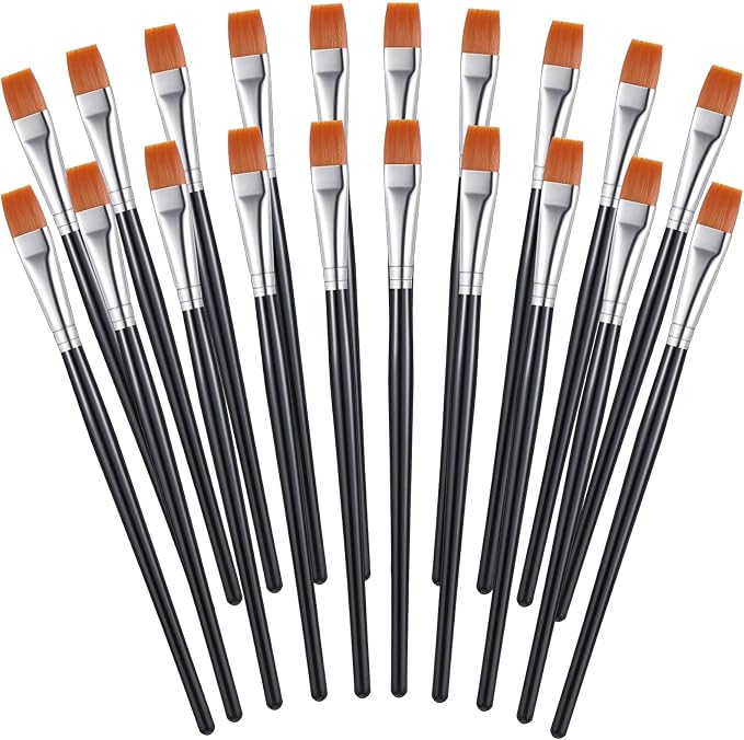 Zonon 20 Pcs Flat Paint Brushes Acrylic Painting Craft Accessories Classroom Prizes Gifts Small Watercolor Paint Brushes Bulk for Adult Artist Detail Oil Canvas Face(1/2 Inch,Black)
