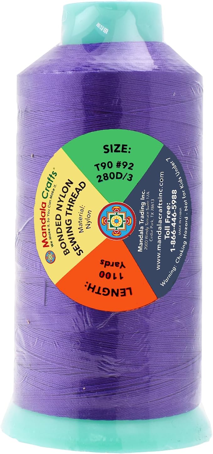 Mandala Crafts Size 92 280D T90 Bonded Nylon Thread - Violet 1100 YDs Tex 90 Heavy Duty Sewing Threads for Leather, Jeans, Weaving, Outdoor Marine Upholstery