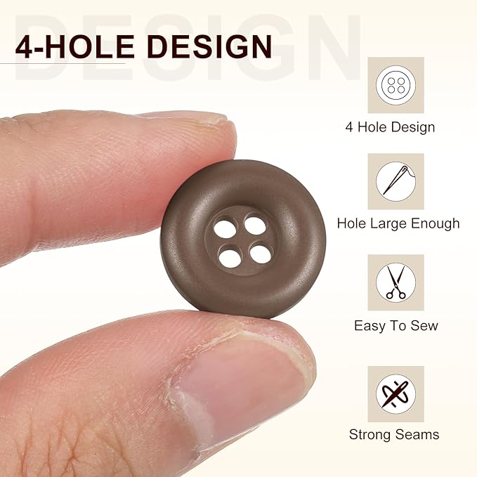 HARFINGTON 50pcs Sewing Button 18mm (11/16 Inch) 4 Holes Resin Thickened Round Crafting Replacement Buttons for Clothing DIY Crafts Decoration, Dark Brown