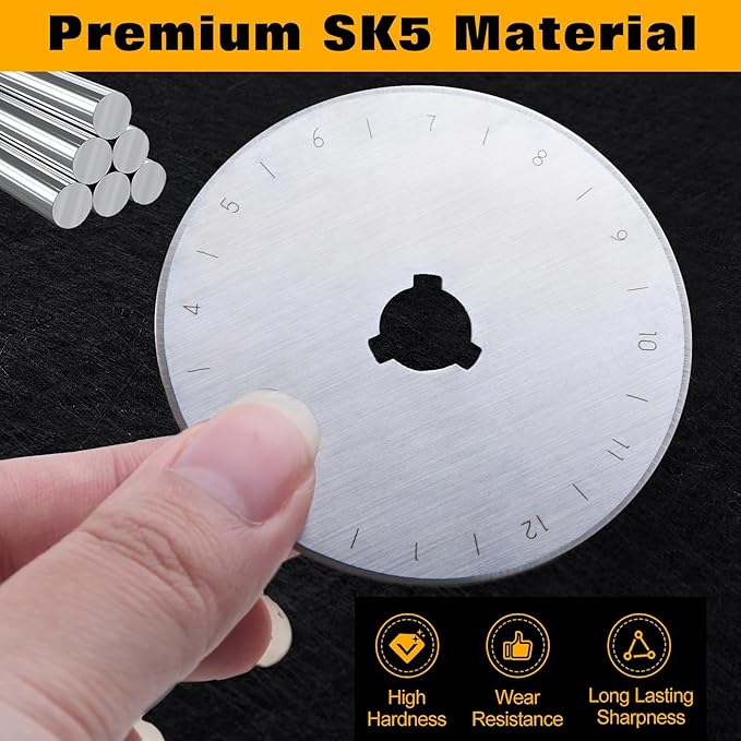 LEONTOOL 60MM Rotary Cutter Blades, 10 Pack Fabric Cutter Wheel, SK5 Sharp Replacement Rotary Blade Refill for Fiskars, Olfa, Quilting Scrapbooking Sewing Art Crafts Fabric Paper Leather Cutting Tool