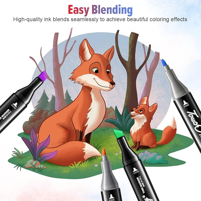 AdamStar Alcohol Markers, 36 Colors Dual Tip Art Markers for Kids & Adult Coloring Sketching Drawing Markers for Artists Paint Markers Pen with Carry Case (36)