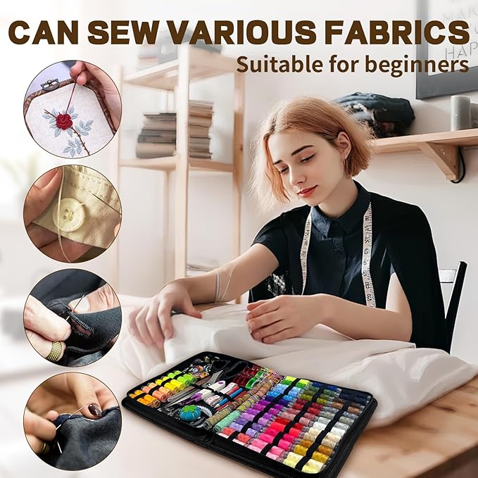 Pmbqifay 305Pcs Sewing Kit for Adults, 56Color Thread Spools, Portable Needle and Thread Kit for Sewing, with Scissors and Accessories for Adults, Kids, Beginner, Home, Travel, Emergency Sewing Kits