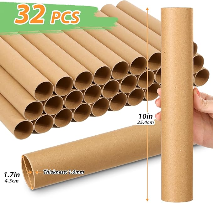 32 Pack Cardboard Tubes for Craft - 1.7 x 10 Inches, Empty Toilet Paper Rolls for Crafts Tubes Craft Supplies, Premium Kraft Paper Strong And Pressure-Resistant