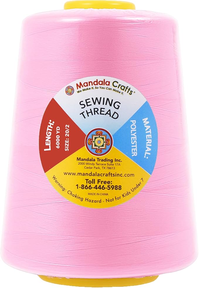 Mandala Crafts 4 Pack of Serger Threads Cones Spools - 20S/2 24000 Yards Polyester Light Pink Threads for Sergers Machine and Overlock Quilting Sewing Machine