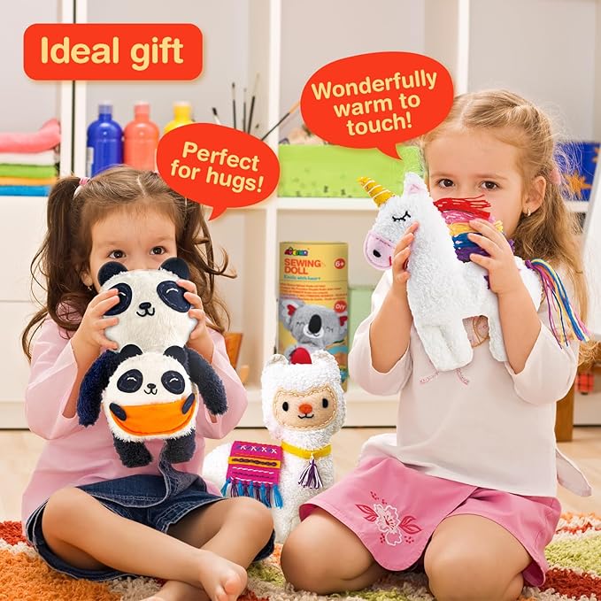 Avenir My First Sewing Kit for Beginner Ages 6+ I Premium Plush Big DIY Animals I Child-Safe Tools for Easy Crafting Fun I Motor Skills & Wiggle Stuff Stitching Creativity I Skill Gift for Boys & Girl
