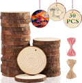 Artmag Natural Wood Slices 30pcs 2.4"-2.8" Unfinished DIY Crafts Predrilled with Hole Round Wooden Circles for Arts Rustic Wood Slices Christmas Ornaments Decor