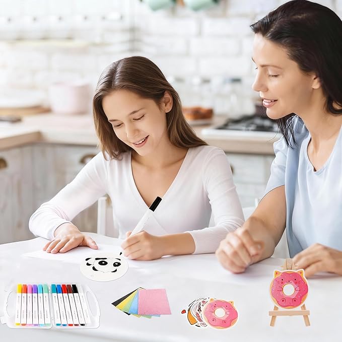 Edaick 56 Pcs Magic Foam Texture Painting Kit Puffy Paint Paper 3D Drawing Sponge Canvas DIY Art and Craft Supplies Foam Texture Paper with Colors Marker Water Brushes for 3D Craft Drawing
