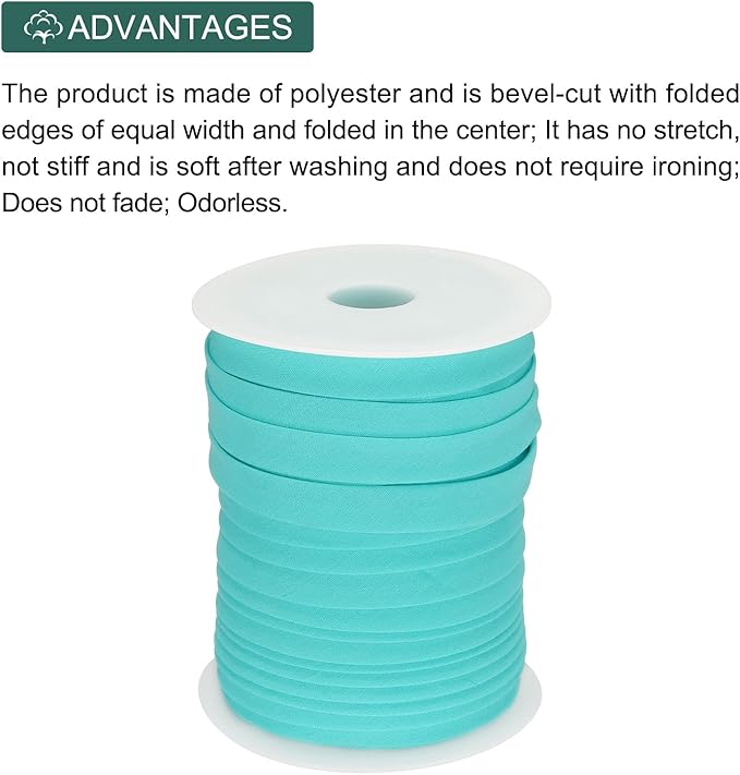 MECCANIXITY 1/2 Inch Double Fold Bias Tape Polyester Continuous Bulk Bias Tape for Sewing,Seaming Quilting Hemming Binding Crafts (Lake Blue 55 Yards)