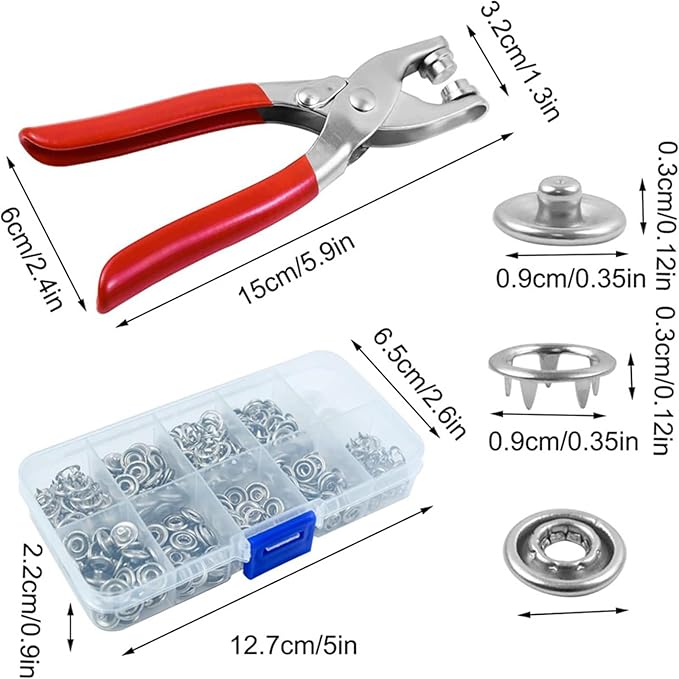 Sewing Kit with 100PCS Metal Buttons – Manual Pliers Tool Included, 9.5mm Snap Button Kit with Fastener Tool, Easy to Use, for DIY Crafts Sewing Fabric Clothes Bag Jean (Multicolor)