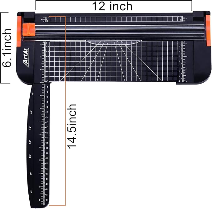 ArtAt A4 Paper Cutter Guillotine Trimmer - 12 Inch Heavy Duty Craft & Office Tool with Automatic Safety Blade, Side Ruler for Cardstock, Coupons, Photos, Labels (Black)
