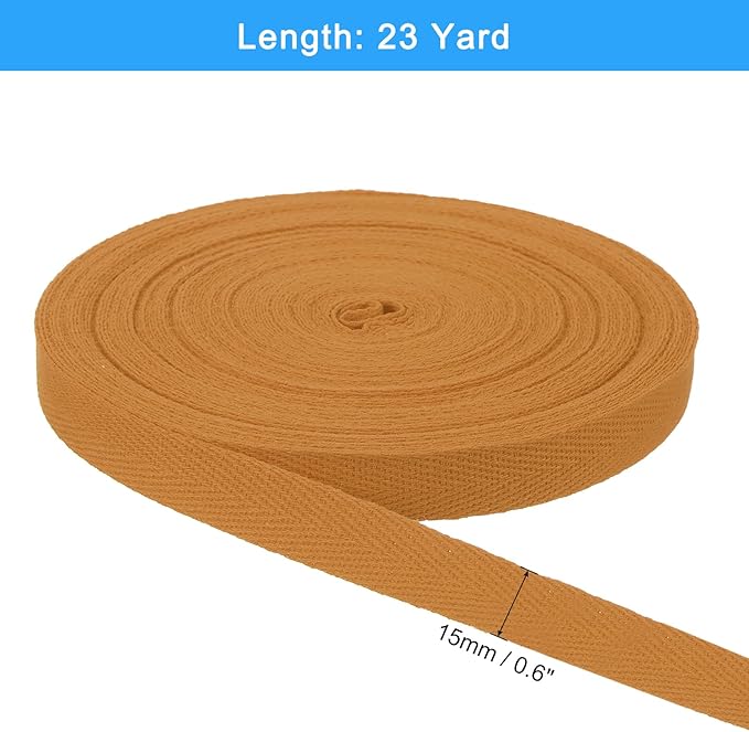 uxcell 23 Yards Cotton Twill Tape, 5/8-inch Herringbone Webbing Ribbon Bias Binding Tapes for Clothes Sewing, DIY Crafting (Dark Yellow)