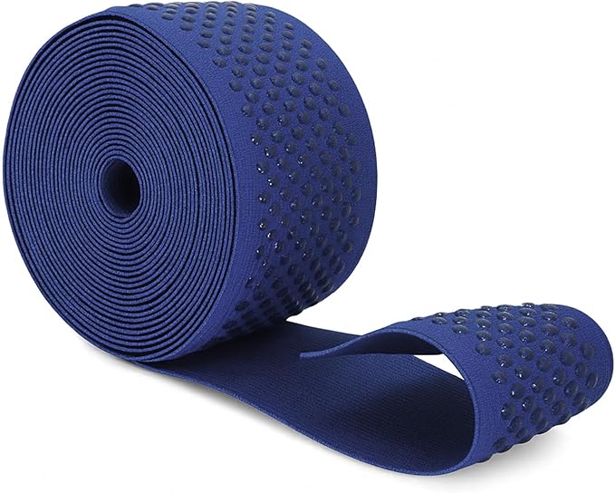 Mandala Crafts 2.5 Inch Elastic Silicone Gripper Tape for Clothing - 5 Yds Dotted Non Slip Elastic Band for Sewing - Navy Blue Silicone Flat Fabric Stretchy Ribbon Straps
