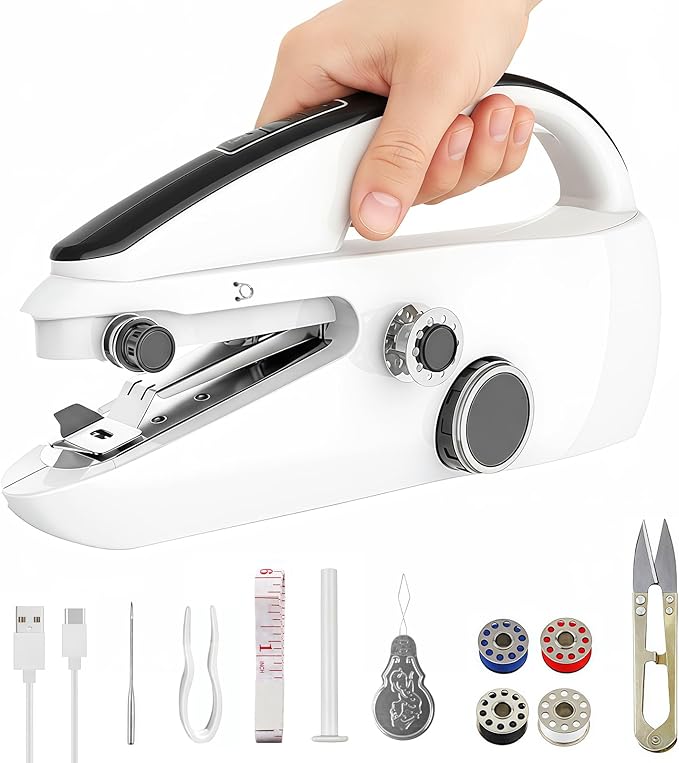 Ninonly Handheld Sewing Machine, Portable Mini Sewing Machine for Beginners Easy Use for Home Travel DIY Clothes Fabric