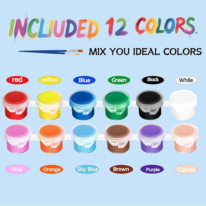 5 Packs Mini Acrylic Paint Set, 12 Colors Washable Paint Strips for Kids & Adults - Includes 10 Brushes (5 Flat + 5 Pointed), 60 PCS kids Paint Kits for Easter Eggs, Birthday, Classroom Party
