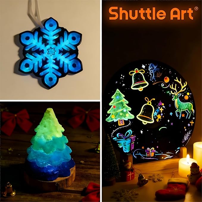 Shuttle Art Glow in the Dark Paint, 12 Colors with UV Light, 2oz/60ml Bottles, Ideal for Art Painting and Crafts, Great for Artists, Beginners on Rocks, Wood, Canvas, Fabric, and Halloween Decorations