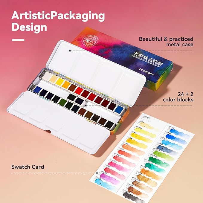 Paul Rubens Watercolor Paint Set, 24 Colors Solid Watercolor Paint, Easy To Blend And Diffuse Watercolor Palette, Compact And Portable Travel Watercolor Set Suitable For Beginners And Professionals