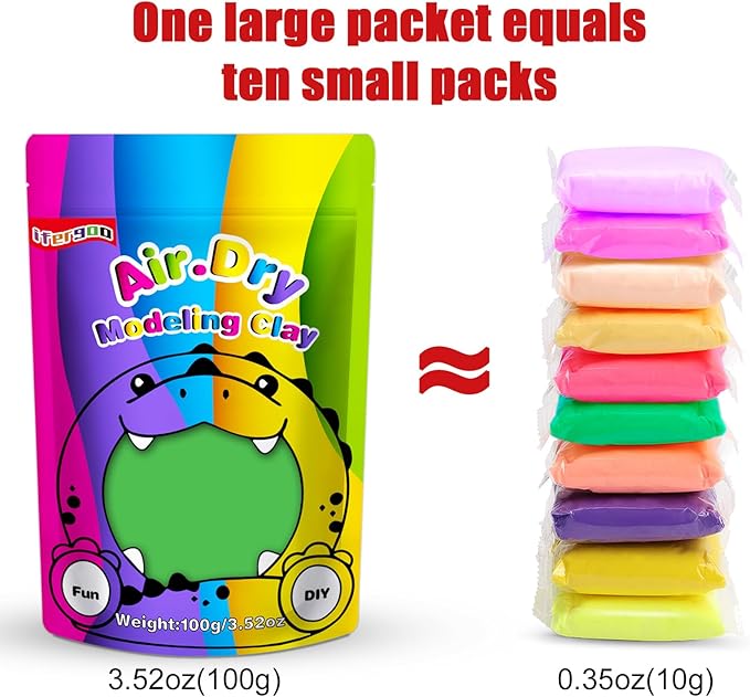 iFergoo Green Air Dry Clay, DIY Creative Modeling Clay for Kids, Super Light Magic Clay for Kids Age 3-12, Safe & Non-Toxic, Molding Clay for Sculpting (Green/100g, 100g/3.5oz)