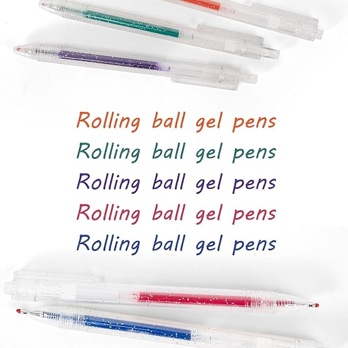 SMOOTHERPRO Glitter Retractable Gel Pens 18 Colors Metallic Colored Gel Pen 1.0 mm Bold Silver Glitter Gel Ink for Adults Coloring Journaling Drawing Doodling (GRP018N)