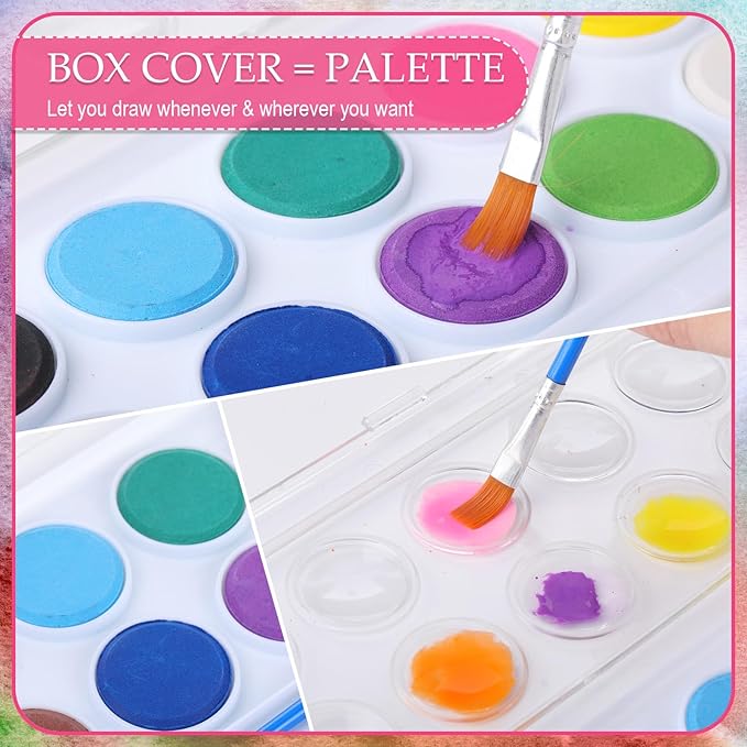 Nuanchu Christmas Gifts Bulk Watercolor Paint Washable Watercolor Paint Kits Palette and Brushes Portable Water Color Supplies for Adults, Beginners Artists Valentine Gift(20 Pack,12 Colors)