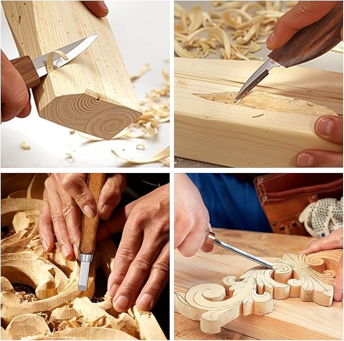 Deluxe Wood Carving Kit, Wood Carving Tools Set, 8Pcs Whittling Knifes&5Pcs Detail Carving Knives with Large Leather Case & Gloves, Wood Whittling Kit for Beginners and Carpenter Experts
