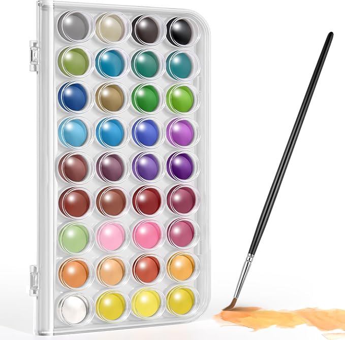 GOTIDEAL Watercolor Paint Set,36 Colors Washable Water Color Paints with Brush,Non Toxic Watercolor Cake Set for Artist, Students,Beginners,Travel Portable Palette