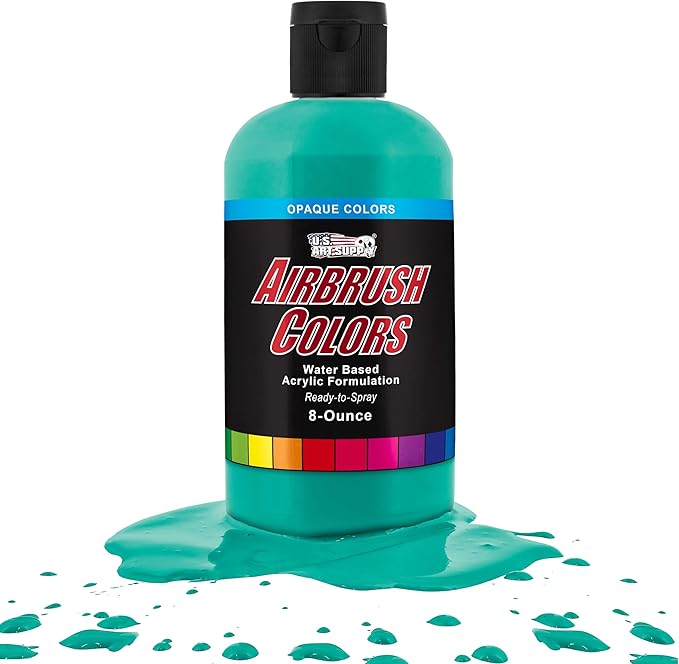 U.S. Art Supply Opaque Aqua Blue Acrylic Special Effects Airbrush Paint - 8oz Ready to Spray Air Brush Paint for Nails, Models, Fabric - Water-Based Air Brush Painting