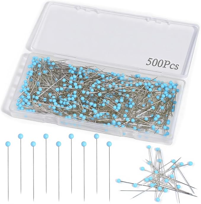 500 PCS Quilting Pins, 1.75 Inch Straight Pins with Blue Glass Ball Head, Stainless Steel Dressmaker Pins for Sewing, Fabric, Crafts, Jewelry Making, DIY Projects