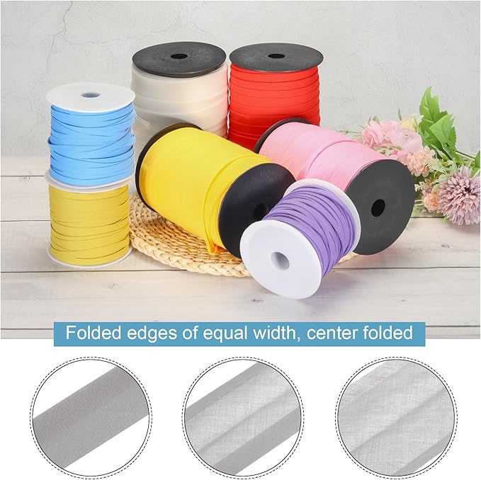 MECCANIXITY 1 Inch Double Fold Bias Tape Polyester Continuous Bulk Bias Tape for Sewing,Seaming Quilting Hemming Binding Crafts (Grey 55 Yards)