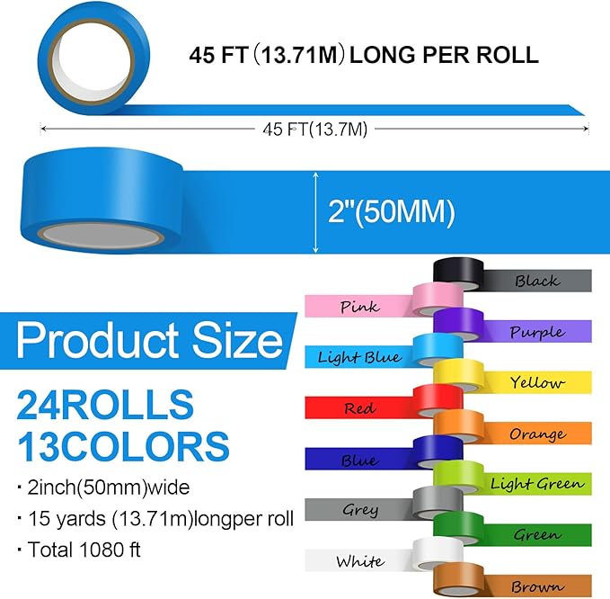 Fainne 24 Rolls Colored Duct Tape Bulk, Duct Tape Heavy Duty Waterproof, Multi Purposes, No Residue, Tear by Hand for Indoor Outdoor Use(Colorful,15 Yards X 2 Inches)