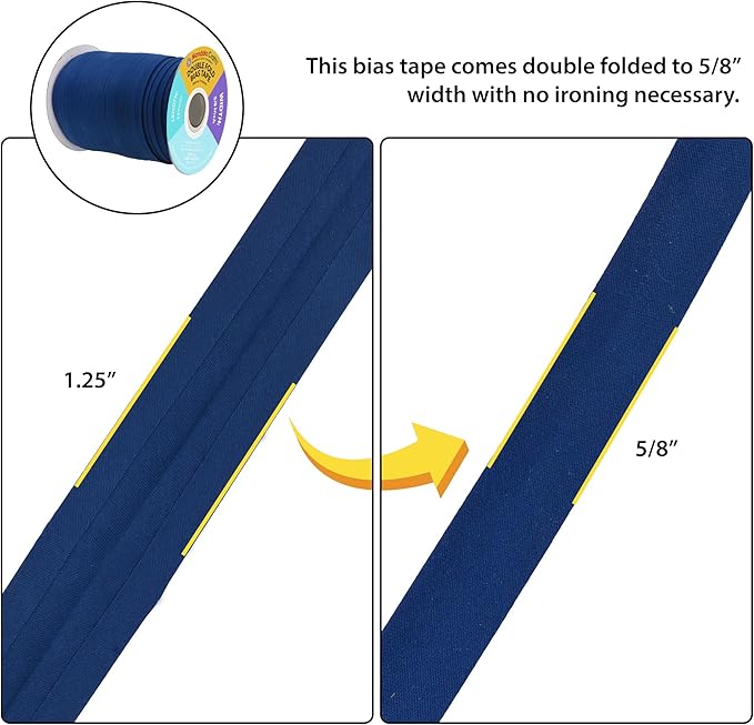 Mandala Crafts 55 Yards 5/8 Inch Navy Blue Double Fold Bias Tape for Sewing - Bias Binding Tape for Quilting Binding, Hemming, Seam, and Fabric Piping