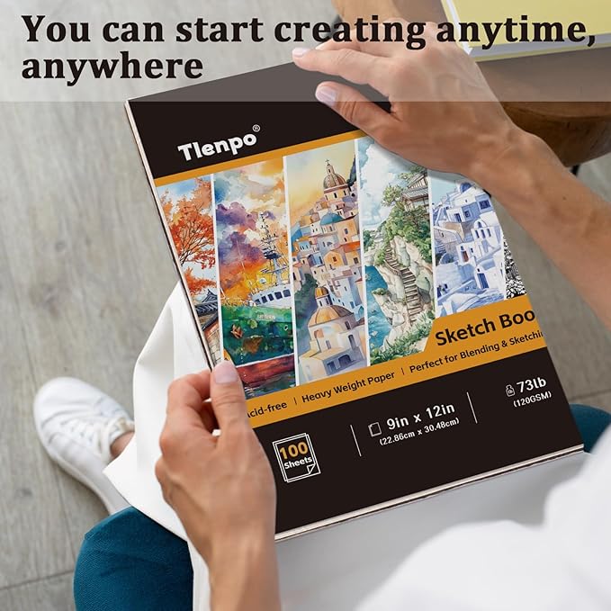 Tlenpo Sketch Book 9 x 12 in, Glue Bound Sketchbook, 100 Sheets Sketch Pad, (73 lb/120 GSM) Drawing Paper Pad, Acid Free Art Sketching Pad, Sketch Paper for Drawing Coloring Sketching