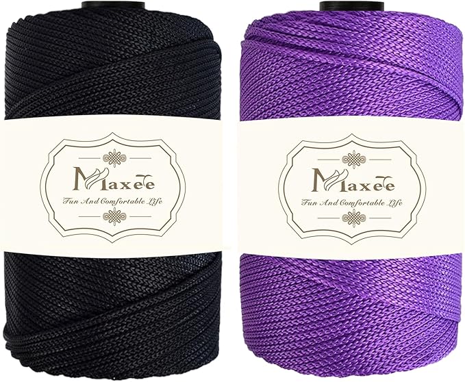 Maxee Premium Polyester Macrame Cord 3 mm × 218 yd (2 Pack),3mm 100% Polypropylene Macrame Cord,Ideal for Crochet, Wall Hangers, Bags, Rugs & DIY Crafts