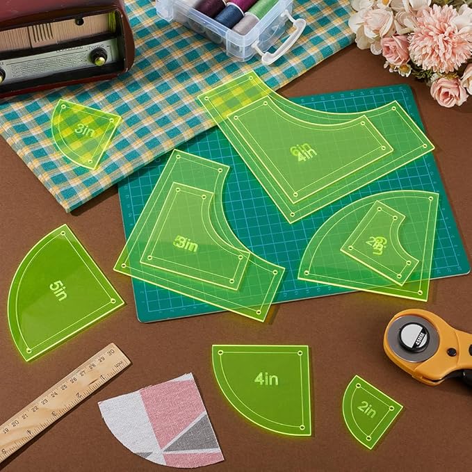 BENECREAT 10PCS Quilting Templates Set, 2" 3" 4" 5" 6" Bright Yellow Reusable Acrylic Quilting Template with Film Protection for Woodworking, Quilting Sewing Needlework Craft, Hole: 3mm