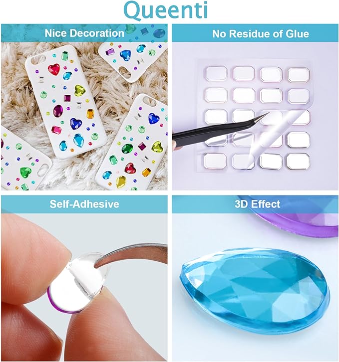 2102pcs Gems Stickers, Self Adhesive Gems for Crafts Bling Rhinestones for Crafts, Assorted Shapes Jewels Rhinestones Stickers, Muticolor