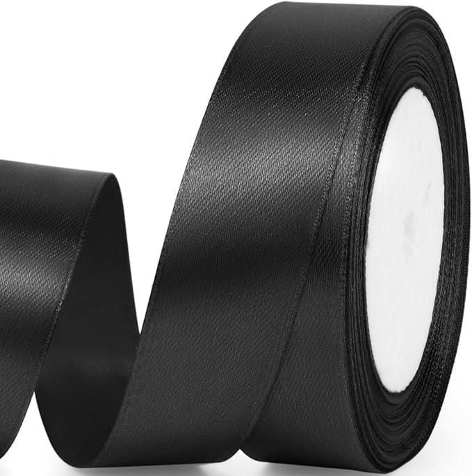 1" x 25 Yards Satin Ribbon, Black Silk Ribbon Ideal for Gift Wrapping, Floral Bouquets, Crafts, Wedding Party Decorations, Christmas and Sewing Projects